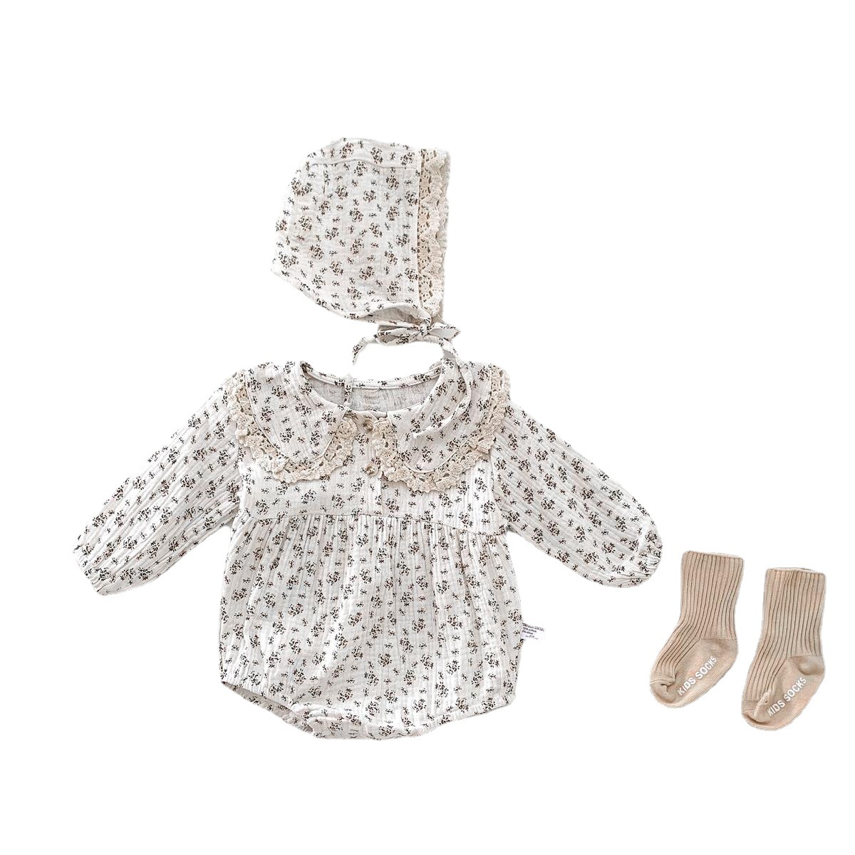 Picture of Baby Girl Spring & Fall Floral Long-Sleeved Fart Clothes Baby Fashionable Lace Edge Doll Collar Triangle Harem Outing Clothes