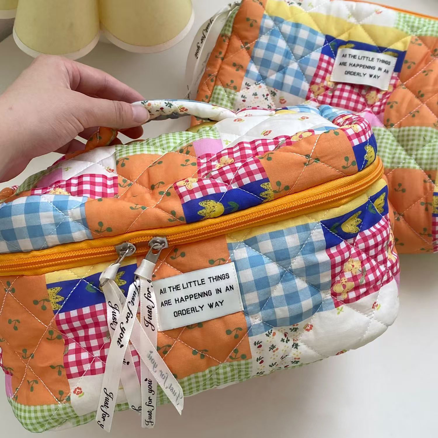 Picture of Purple Stitching Flower Cosmetic Bag Travel Portable Fresh Hand Wash Bag High Color Value Skin Care Storage Bag