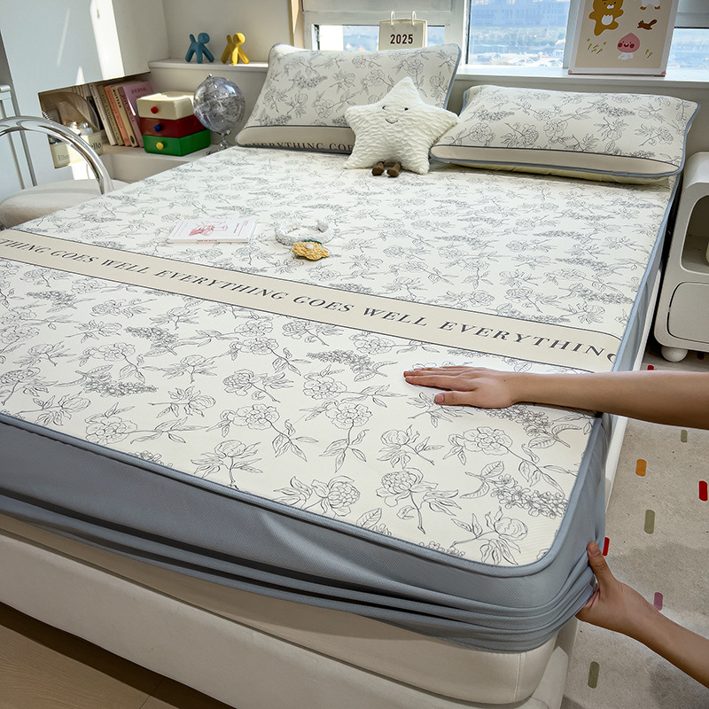 Summer Class a Ice Silk Cooling Mat Bed Sheet Set, Three-Piece Machine Washable Ice Silk Rattan Mat Sheet Air Conditioning Soft Mat New Model