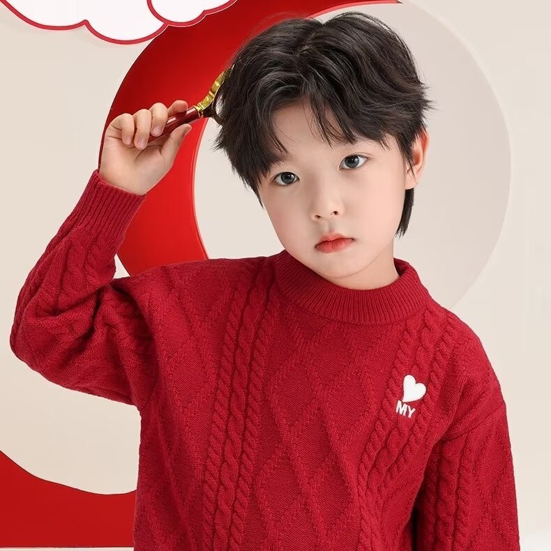 Picture of New Year Love Red Children's Sweater Niche Design Sense New 2024 All-match Super Popular Loose Lazy Style