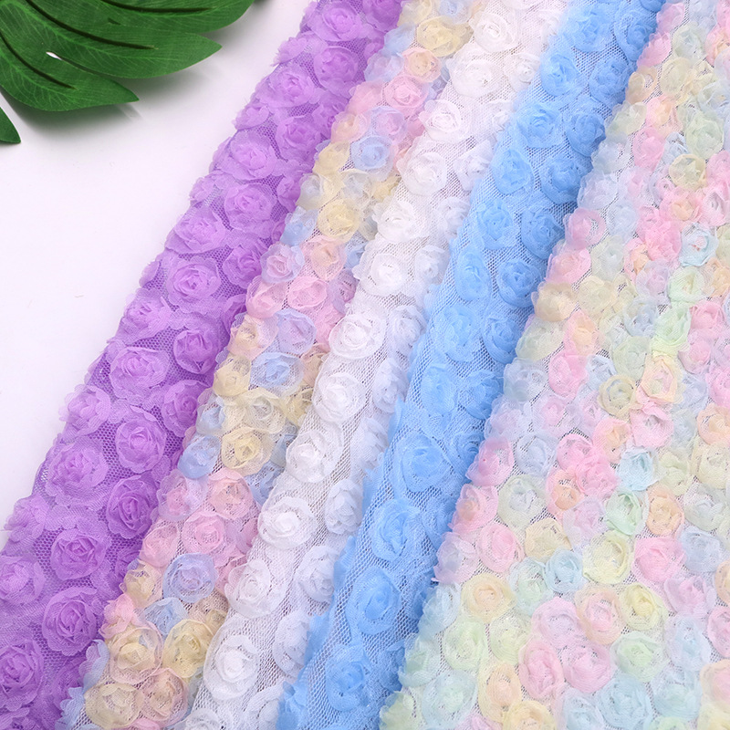 Picture of 3D Three-dimensional Small Rose Chiffon Disc Flower Mesh Embroidered Children's Clothing Hanfu Skirt Lace Lace Wedding Fabric Multicolor