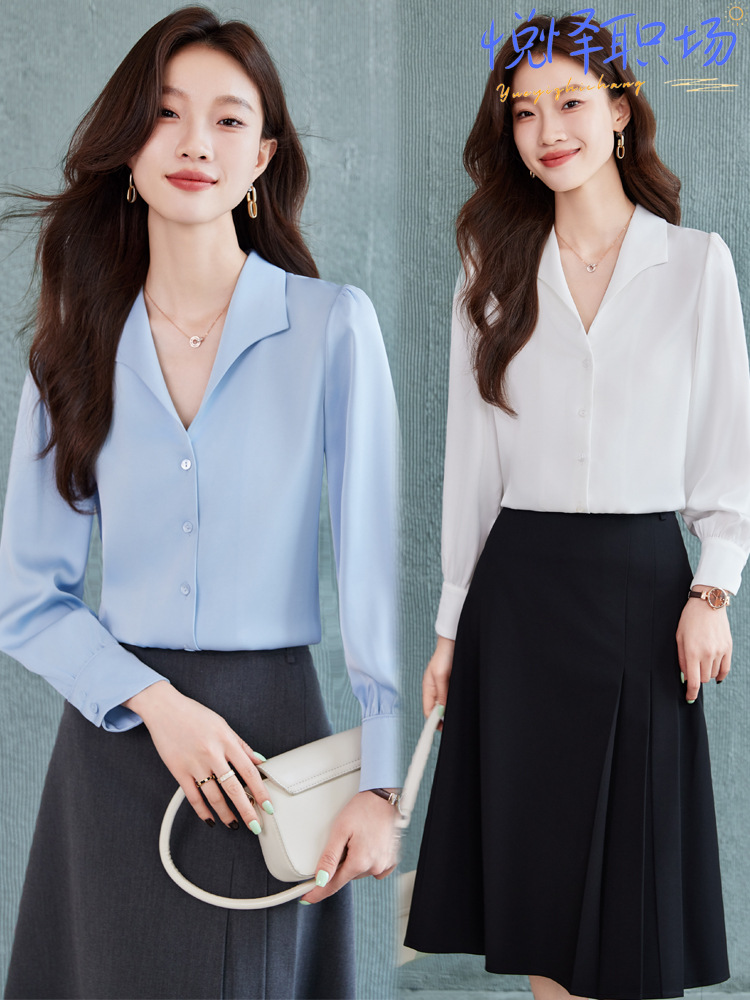 French White Shirt Women's Long Sleeve Autumn and Winter Interview Wear Professional Dress Top OL Commuter All-match Chiffon Shirt