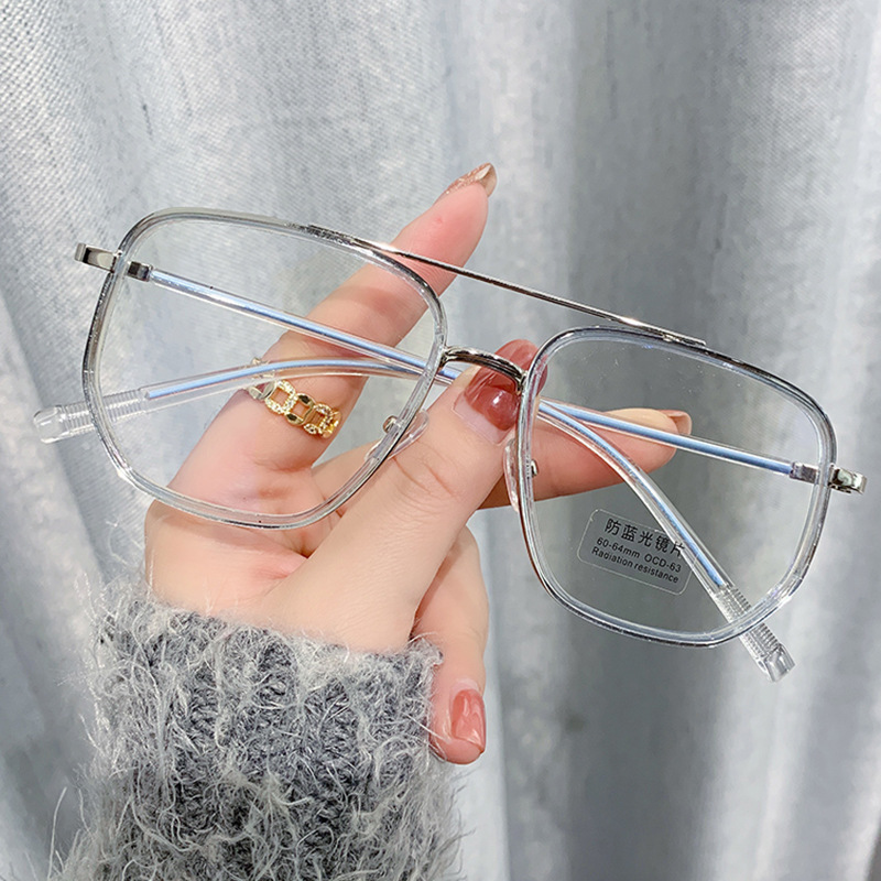 Picture of New Anti-blue Light Flat Mirror Men's and Women's Retro Polygon Double Beam Glasses Internet Celebrity Myopia Frame 8025