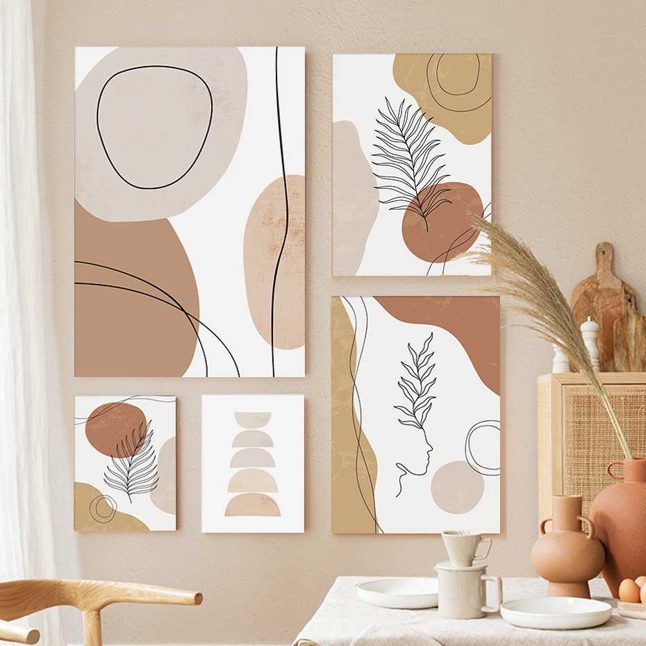 Bohemian decorative painting Morandi color block abstract line canvas painting micro spray poster frameless core wholesale
