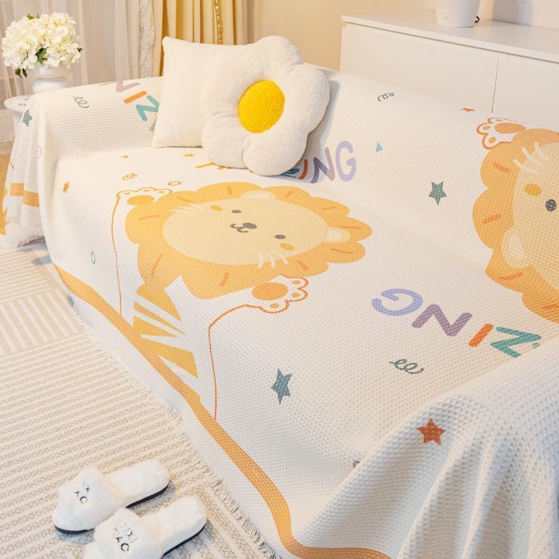 Scandinavian Style Sofa Cover Blanket, Non-Slip Cover Cloth, One-Piece Cover for Sofa Cushion, Suitable for All Seasons, Machine Washable Cotton and Linen Material