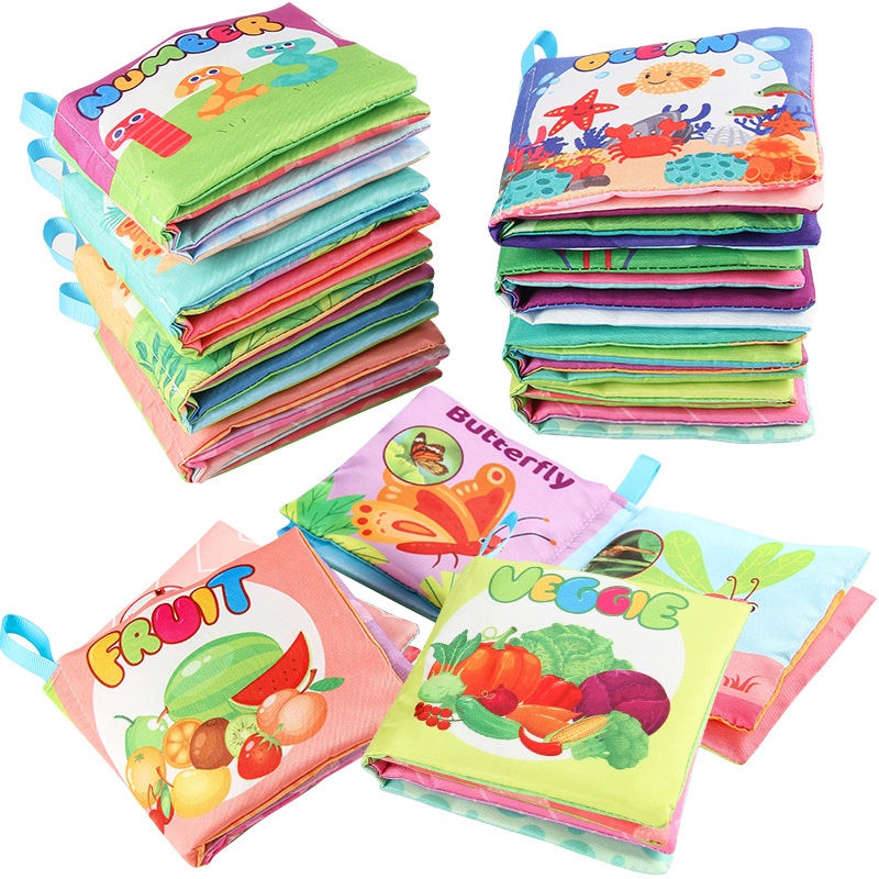 Amazon Baby Cloth Book Sound Paper Can't Tear English Cloth Book Children's Early Education Cognition Can Bite Palm Book