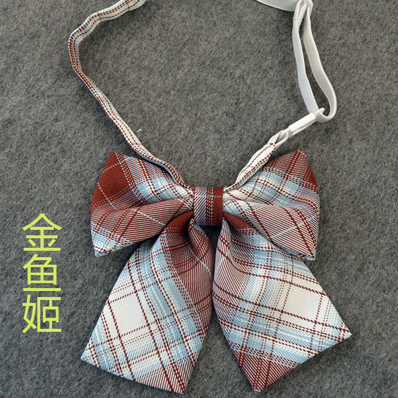 Picture of Hot-selling College Style Oka Pear Field Soot Black Bow Plaid Flat Horn JK Collar Bow Tie Shirt Accessories