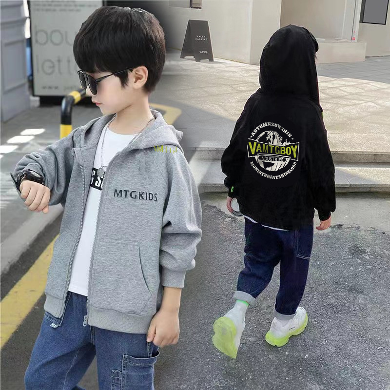 Boys' Sweatshirt Coat fleece-lined Children's Clothing Autumn New Style Coat Winter Clothing for Middle and Big Children's Students Children's Baseball Uniform Cardigan