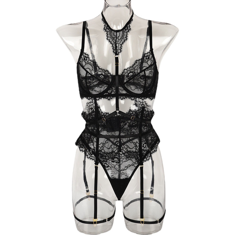 Europe and the United States cross-border fun three-piece set Amazon hot 2022 summer lace eyelash lace stitching with hanging neck foot ring