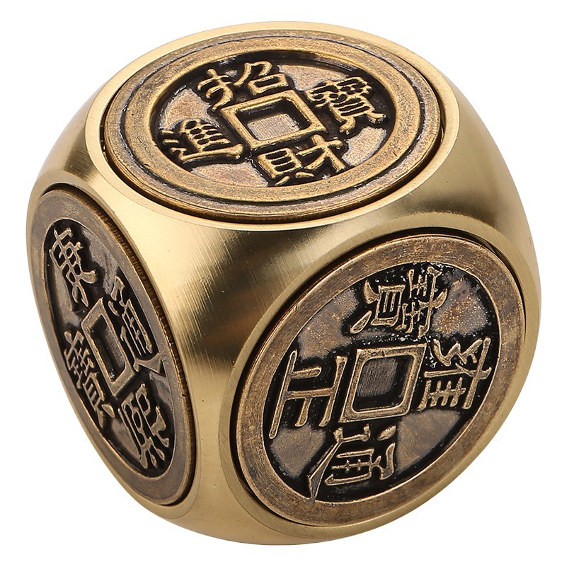 Brass hand handle six-sided money decompression to make money five Emperor copper money text play money ornaments wholesale