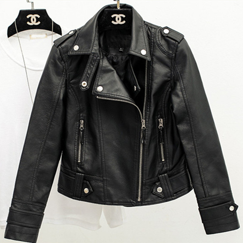 Picture of New Slim-Fit Lapel Leather Women's Short Coat Women's PU Jacket Bike Clothing Women's Clothing