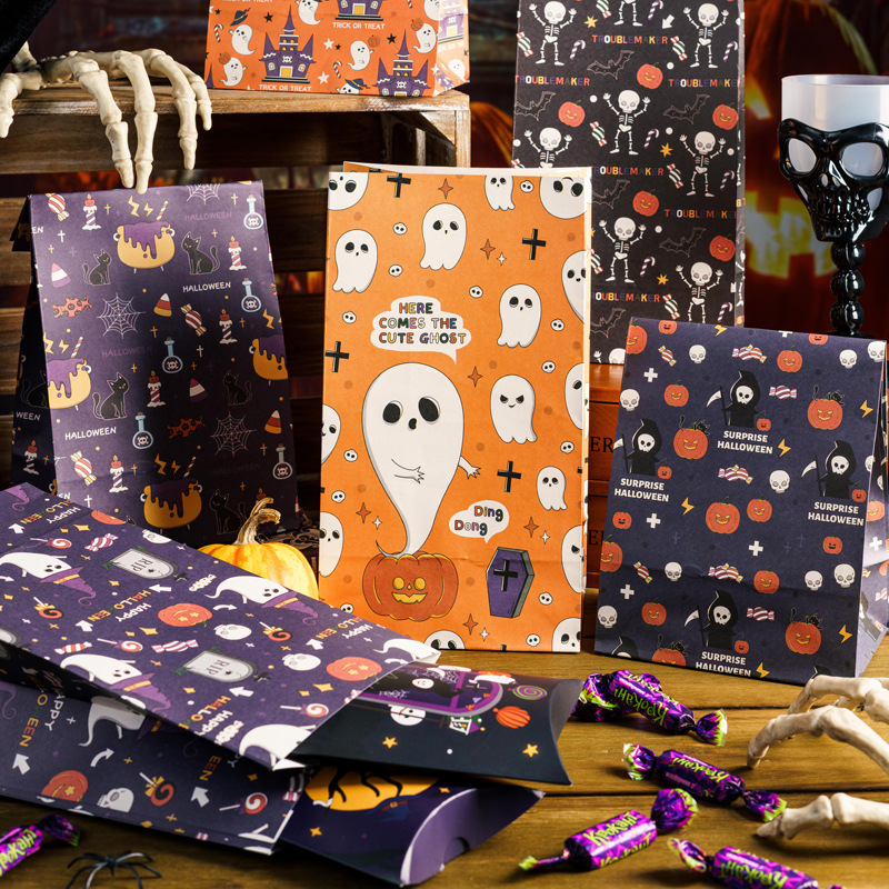 Spot Halloween Candy Bag Holiday Gift Packaging Bag Funny Pumpkin Candy Paper Bag Flat Paper Bag