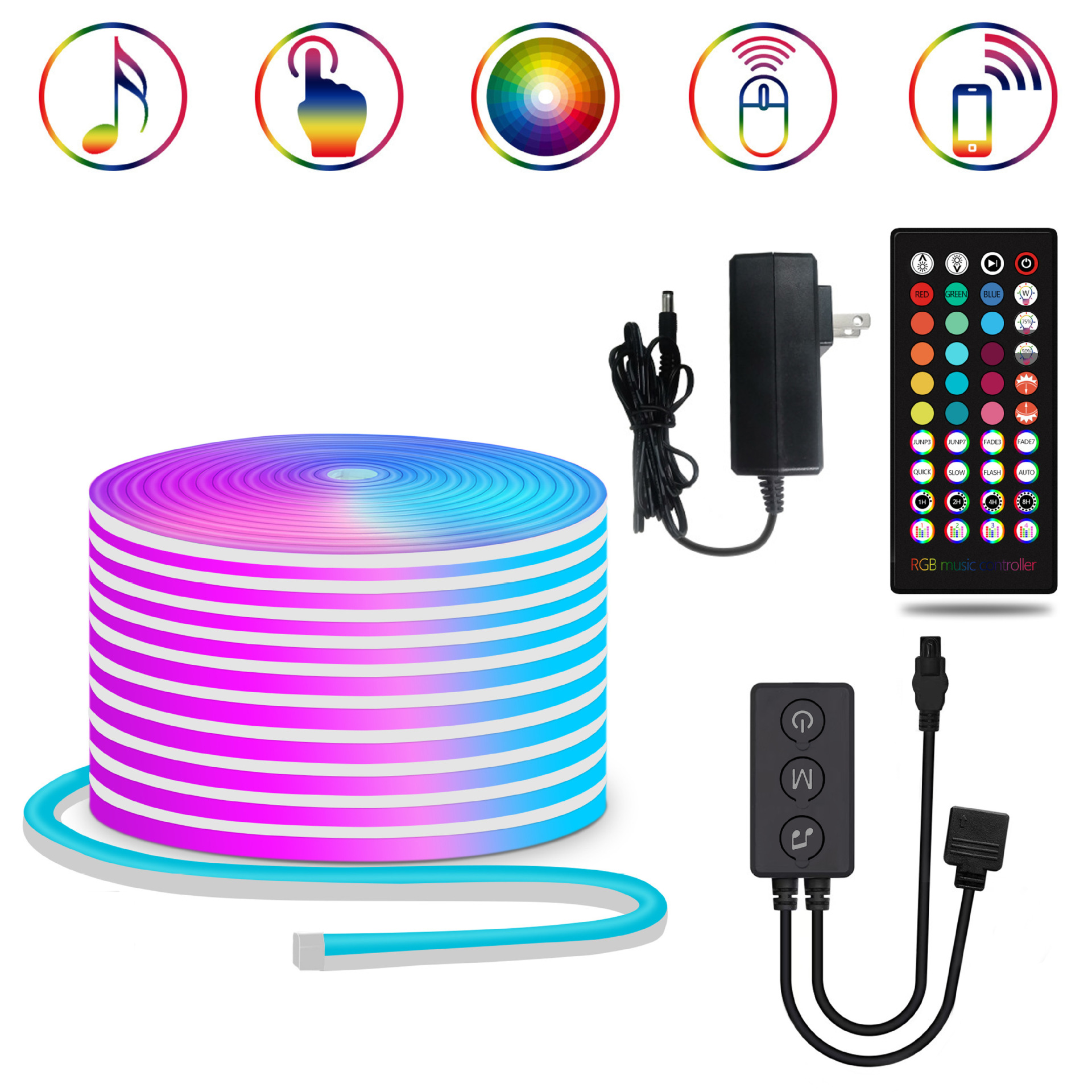 Cross-border flexible neon strip 24V10 RGB colorful music Bluetooth color change word silicone creative soft light bar
