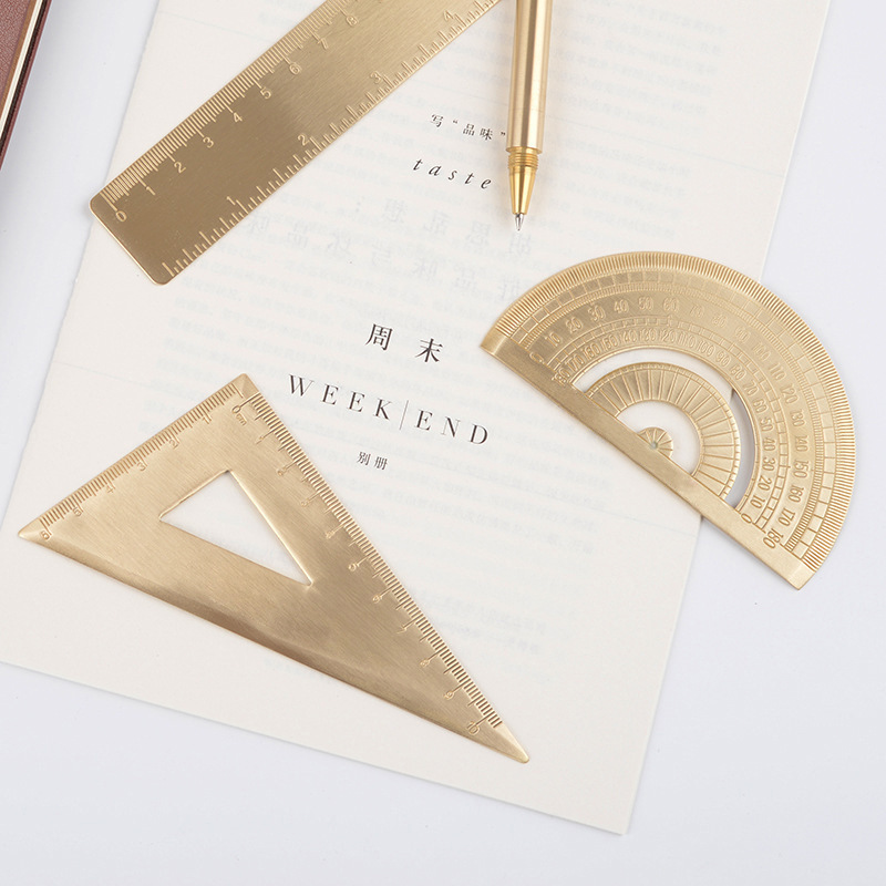 Picture of Brass triangle ruler golden retro semicircular protractor triangle drawing tools creative stationery metal wholesale