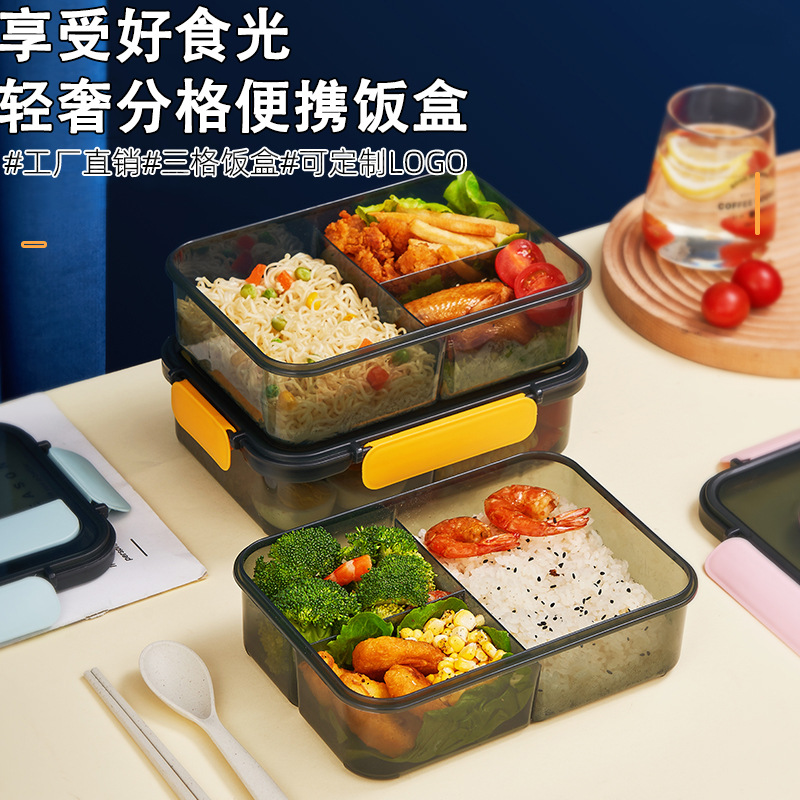 Picture of Compartment lunch box large capacity plastic microwave lunch box with tableware office worker student portable lunch box suit