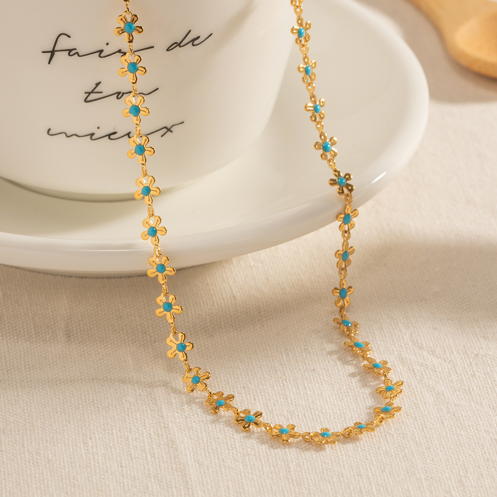 Picture of European and American ins style new Chinese style pastoral oil drop flower necklace bracelet titanium steel 18K gold non-fading jewelry