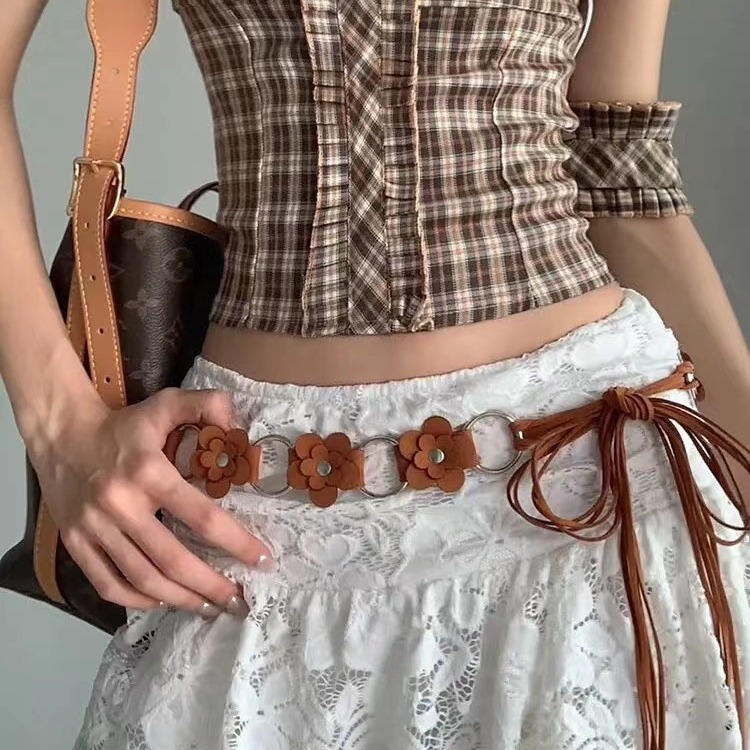 2024 New Bohemian Retro Ethnic Style Waist Rope Waist Chain Women's Dress Belt Flower Woven Waist Seal