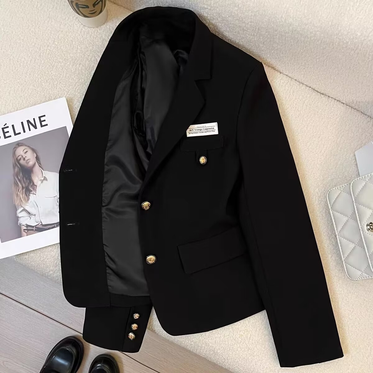 Picture of Black Short Suit Jacket Female Petite 2024 Autumn New Design Sense College Style Casual Street Suit