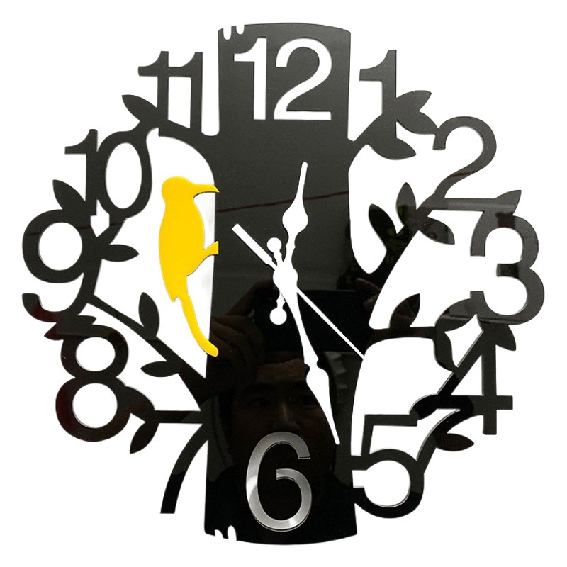 23cm Large Creative Acrylic Tree-Shaped Bird Wall Clock Bedroom Wall Simple Wall Clock Home Decoration Wholesale Wall Clock