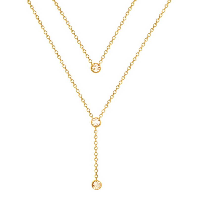 Titanium steel 18K real gold plating double tassel necklace women do not fade niche design clavicle chain high sense wholesale