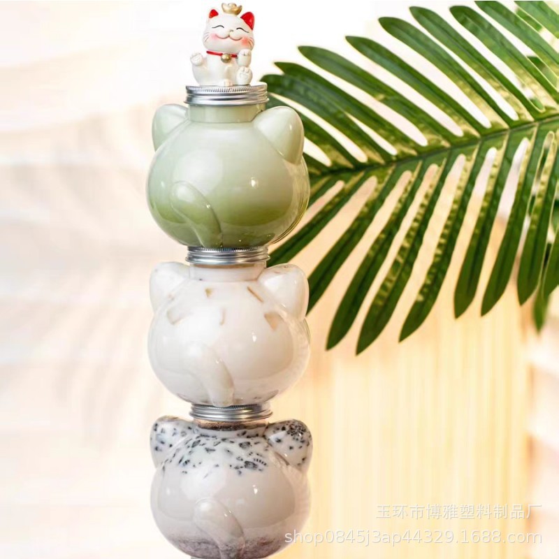 in stock Cat Cup Net Celebrum Cute Milk Tea Bottle Plastic Cup 500ml Disposable Packaging Milk Tea Cup