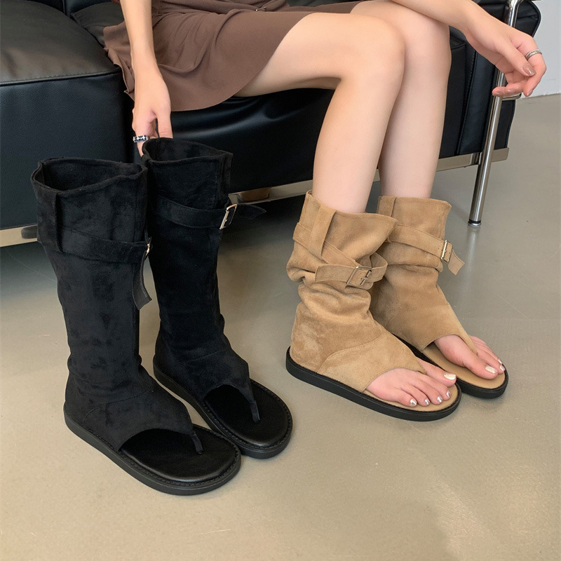 Flat Sandals for Women's Summer Outer Wear New Factory Wholesale European and American Sandals Fashionable and Comfortable Roman High Flip-Flops
