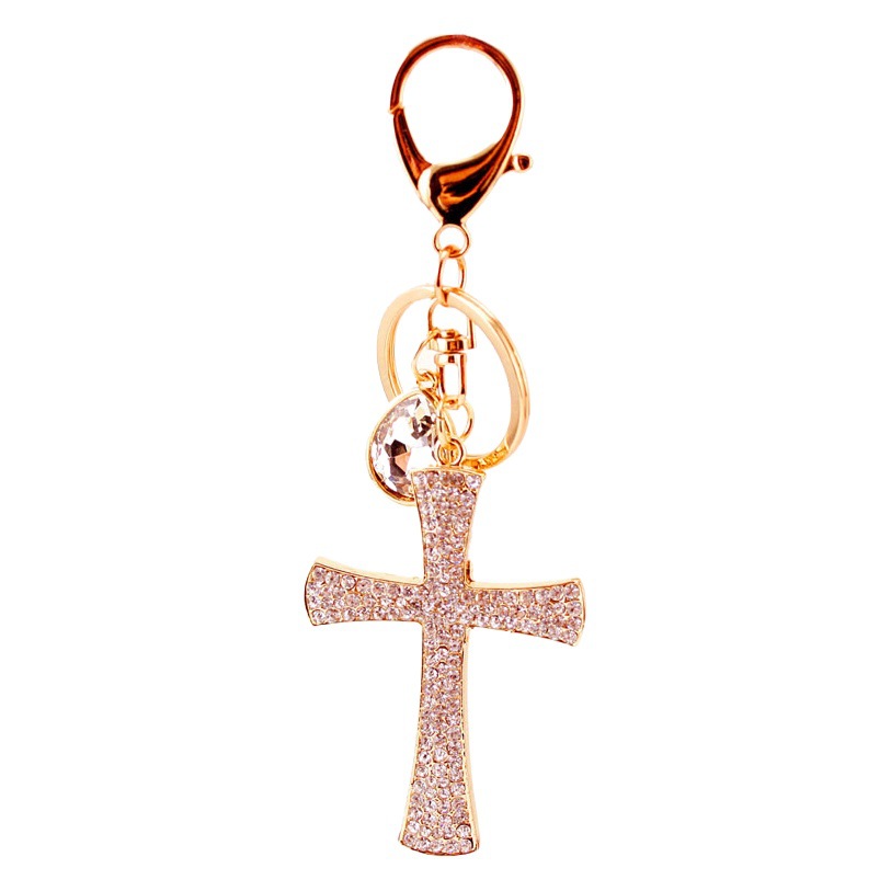 Cute Water Drop Diamond Cross Keychain Rhinestone Pendant Women's Bag Accessories Key Chain Bag Buckle for Girlfriend 362