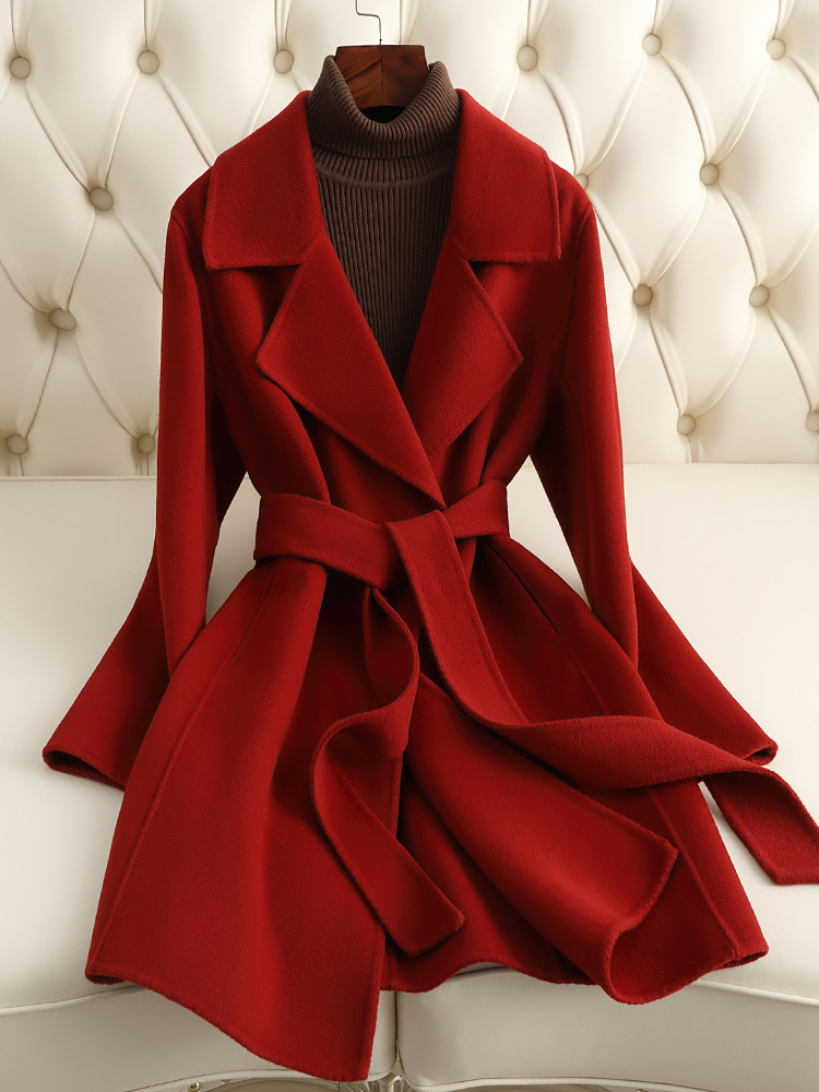 2025 New Autumn and Winter Small Double-Sided Cashmere Outwear Women's Mid-Length Slim Woolen Outwear Small Fragrance Wholesale