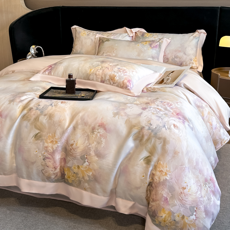 Picture of Summer Class A Maternal and Infant Grade Lyocell Tens Four-Piece Light Luxury Ice Silk Naked Sleeping Cool Quilt Cover Bed Sheet 1.8 Bedding