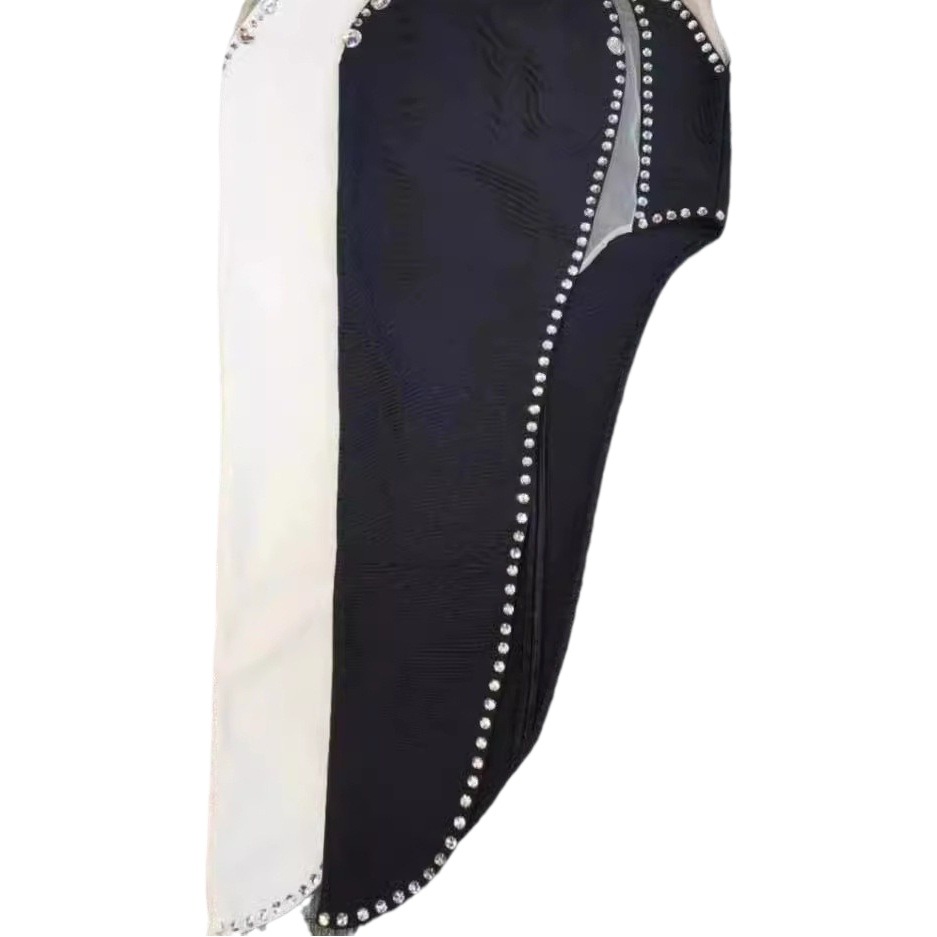 Independent Station Cross-border Internet Celebrant V-neck Nail Diamond Trim Mesh Bandage Sling dress Sexy Backless Split Long Dress