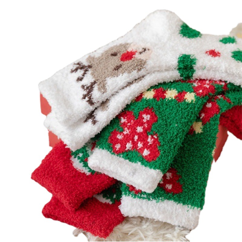 Picture of Cross-Border Supply of 2022 New Christmas Socks, Cute Colorfulful Santa Claus Coral Velvet Socks