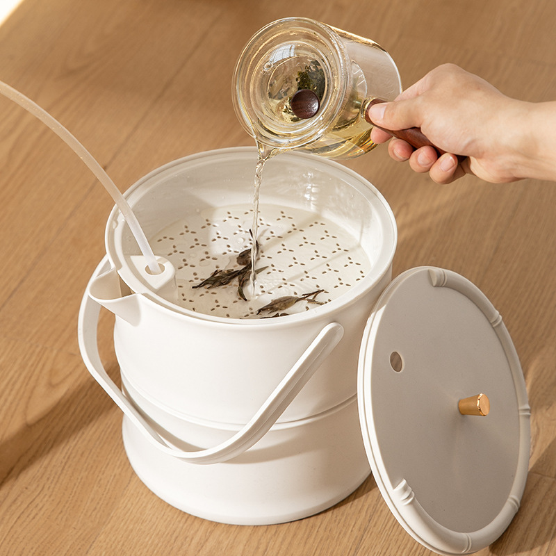 Picture of Plastic Light Luxury Tea Bucket Tea Table Tea Tray Waste Water Bucket Drainage Pipe Tea Set Trash Bin Tea Bucket Drainage Bucket Tea Scrap Bucket