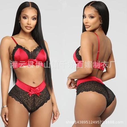 European and American foreign trade AliExpress sexy underwear three-point underwear lace bra lace suspenders two-piece set a generation of hair