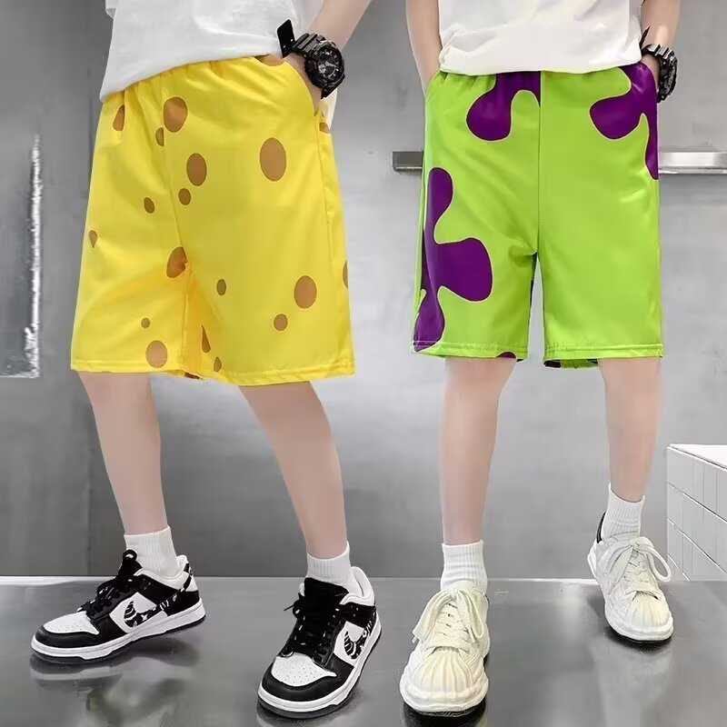 Cartoon Shorts for Boys and Kidsren, Summer Loose Shorts, Spongebob Casual Pants, Men's and Kidsren's Beach Pants