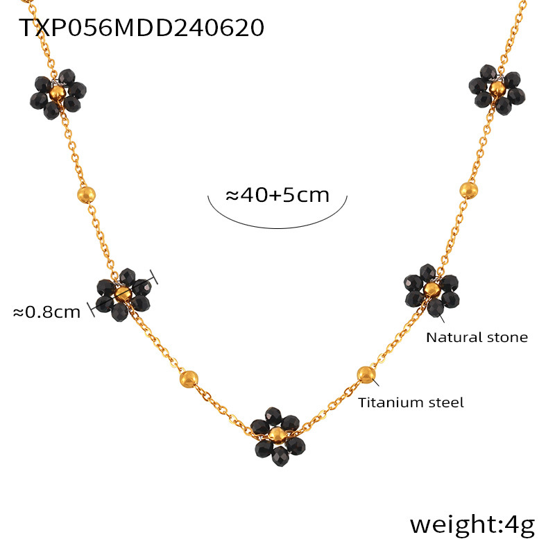 Picture of British style retro niche personality simple versatile jewelry natural stone beaded flower shape titanium steel jewelry suit
