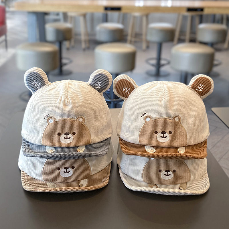 Baby hat autumn and winter cute bear soft eaves cap baby autumn warm corduroy baseball cap tide