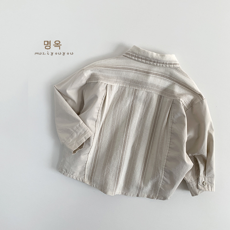 Picture of Literary style ~ children's contrast color personality shirt 2025 spring new boys and girls baby Japanese fashion children's coat batch