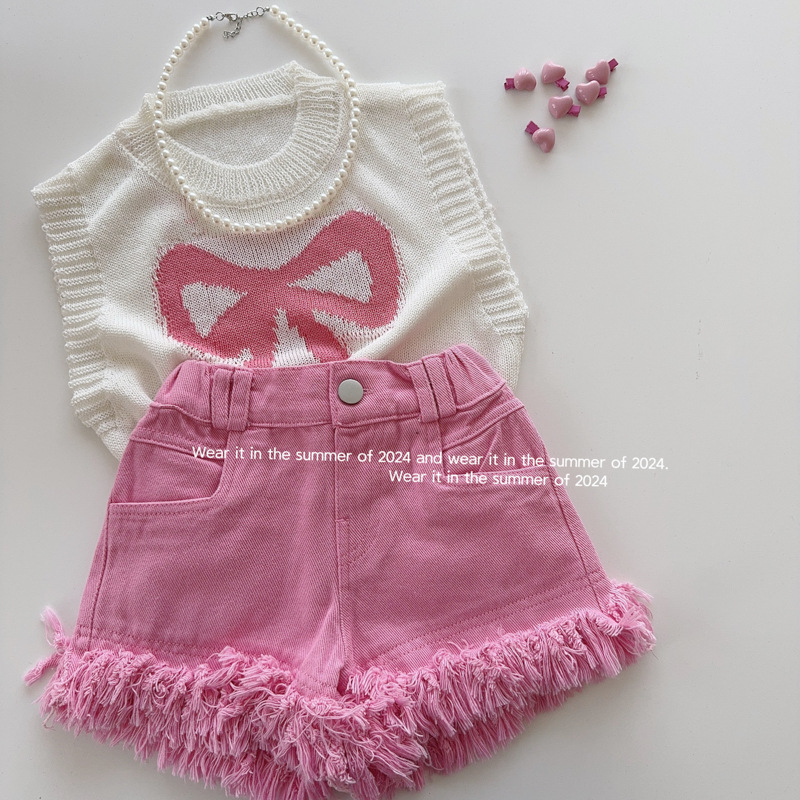 Picture of Girls Shorts Korean Style 2025 Summer Kidsren's Loose Shorts Little Girls Fashionable Tassel Hot Pants Thin Outer Wear