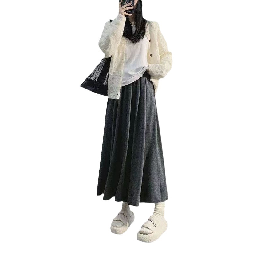 Casual skirt Spring and Autumn New glutinous rice long skirt high waist belly support all-match A- line skirt slimming tall skirt