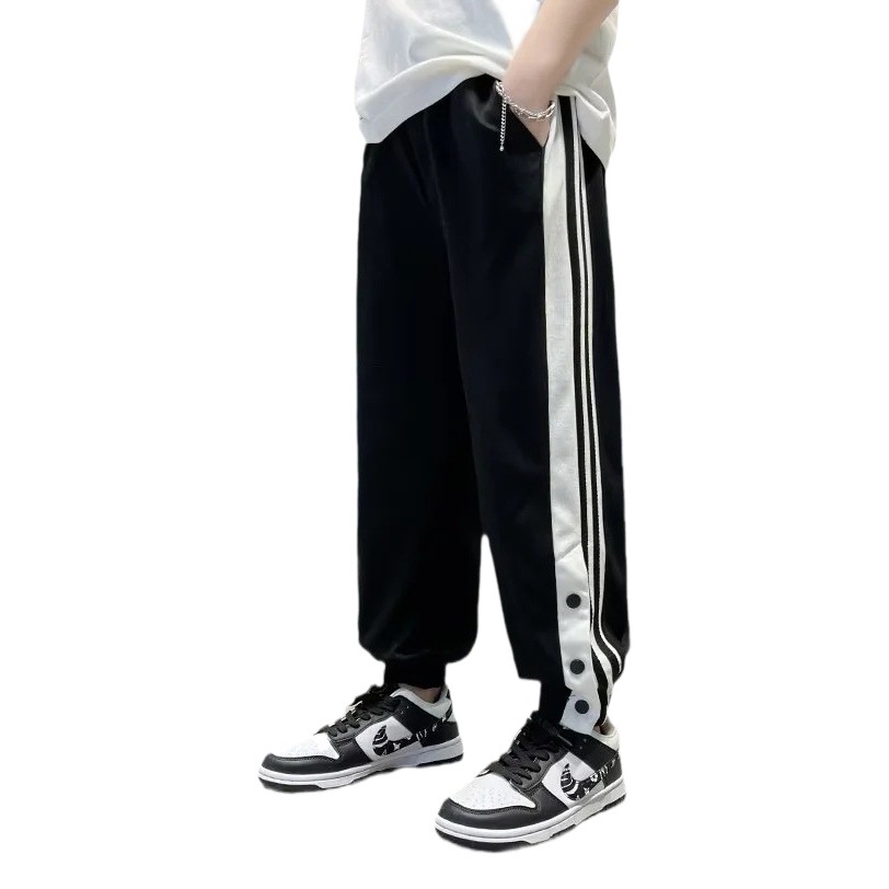 Boys Spring and Autumn Sports Casual Pants Spring New Boys Side Button Trousers Students Wear Basketball Pants Handsome
