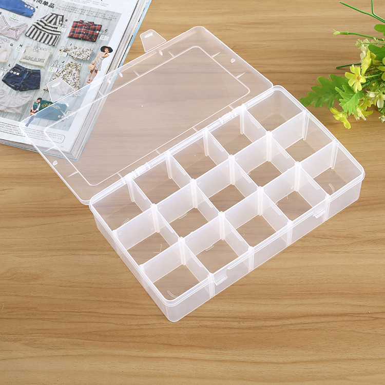 Extra Large 15-Grids Detachable Plastic Transparent Storage Box Multi-Functional Nail Art Jewelry Beaded Toy Storage Box