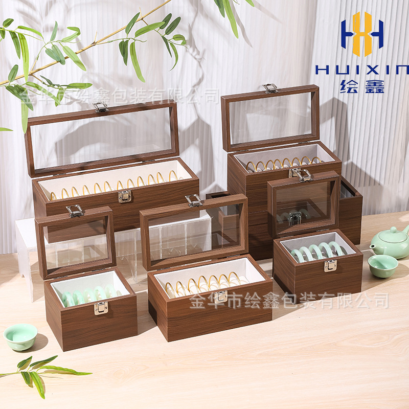 Spot Black Walnut Bracelet Jade Jewelry Storage Box Desktop Organization High-End Dust-Proof Display Collection Box