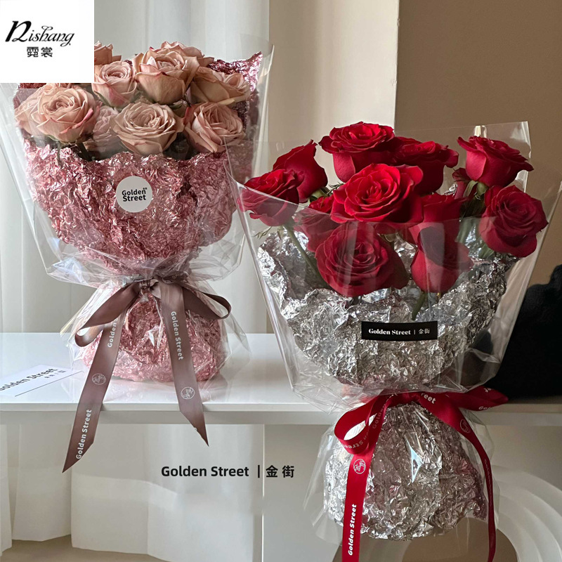 Shaped Tin Foil Paper Rose Bouquet Wrapping Paper Flower Wrapping Lining Paper Color Folded Wrapping Flower Paper Setting Paper