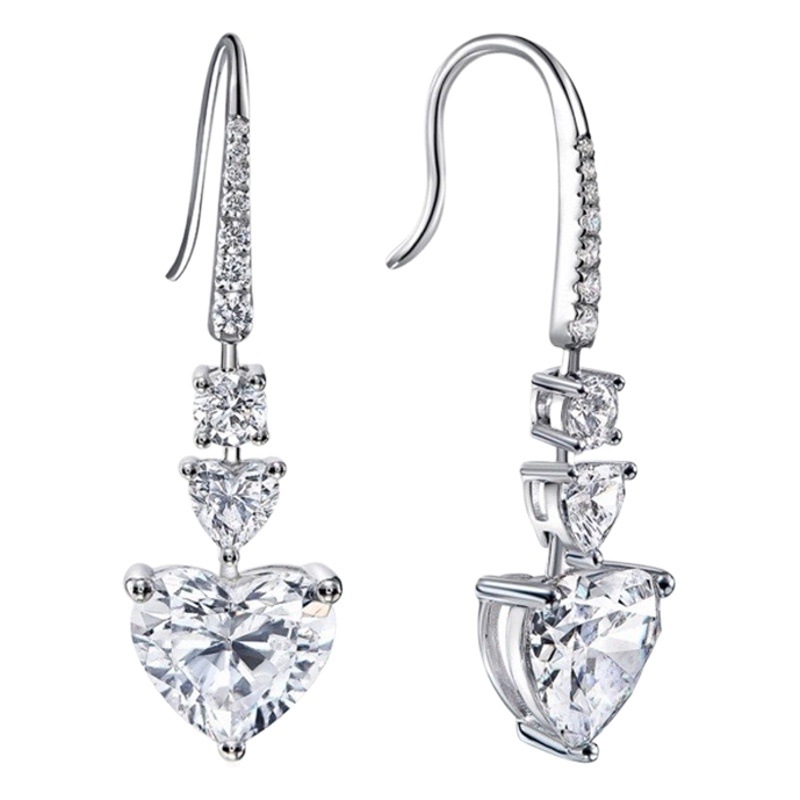 S925 Silver Heart Heart-shaped Simulation Diamond Multi-faceted Cutting Earrings Love Ear Hook European and American Stars Same Earrings