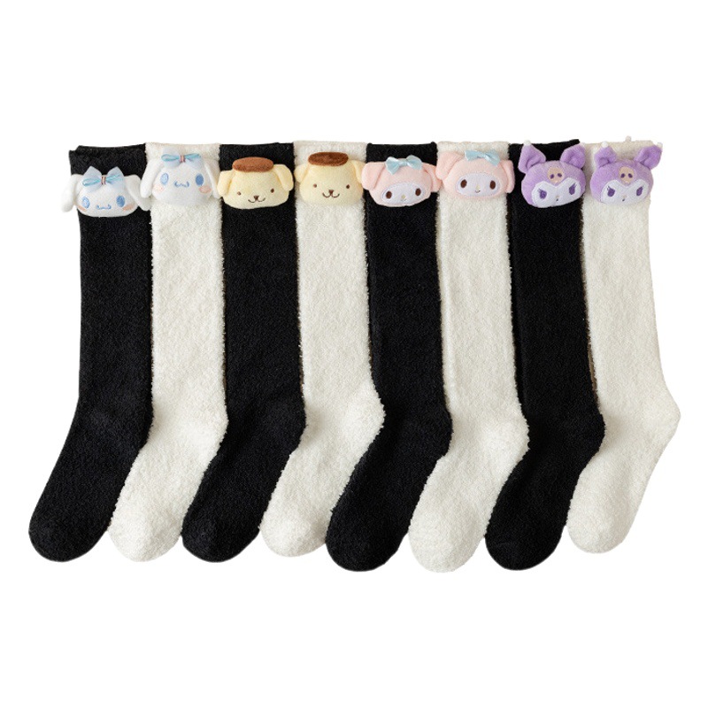Coral velvet calf socks children's stockings autumn and winter fleece-lined thickened warm cartoon doll knee floor sleep socks