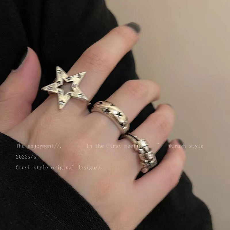 Dark series ~ five-pointed star metal open ring female niche design hip hop cold wind index finger ring couple ring