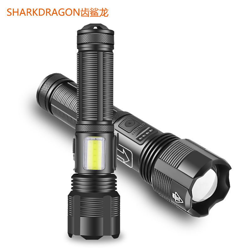 Cross-border P50 flashlight USB rechargeable outdoor zoom long-range aluminum alloy LED flashlight with side lights
