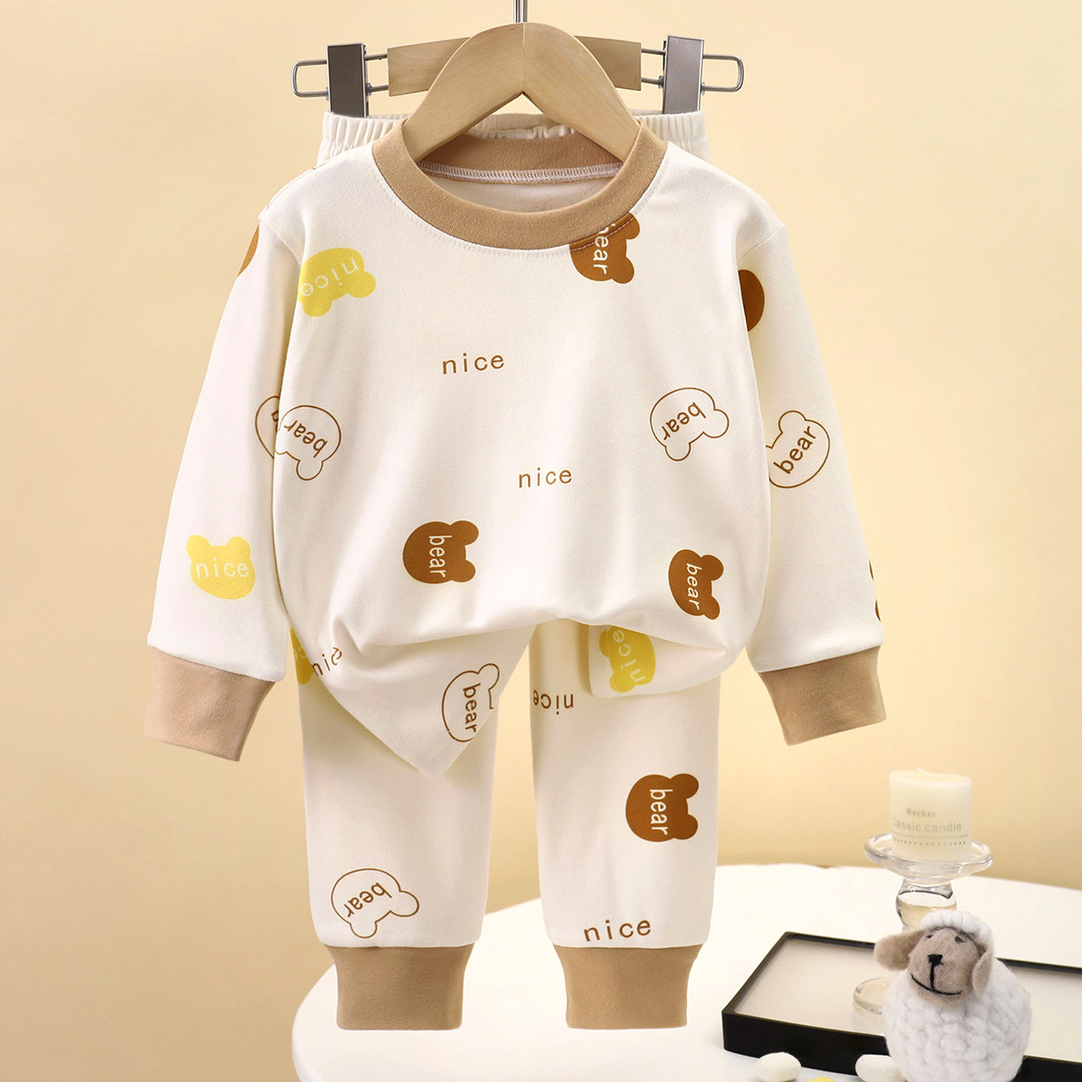Picture of Children's Underwear suit Double-Sided Fleece Autumn Clothes Autumn Trousers Boys Home Clothes Autumn and Winter Girls' Pajamas Round Neck New