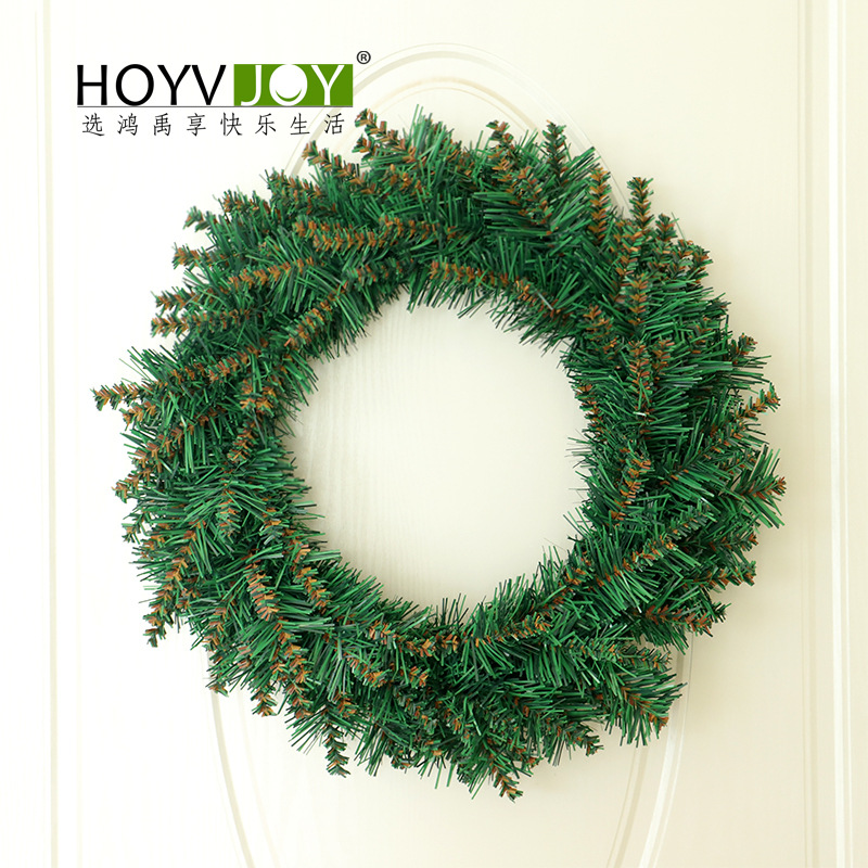 Hongyu Christmas wreath new yellow head warm color lights Christmas decoration door hanging shop hotel window ornaments