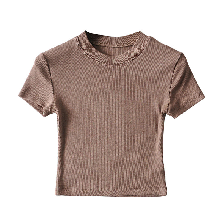 Picture of YPFF new summer color slim-fit short-sleeved round neck bag chest T-shirt sports fitness solid color short navel top